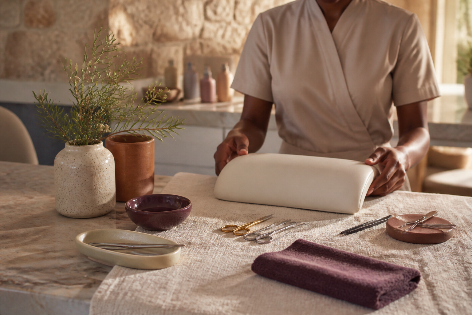 Prepared beauty care station with clean tools